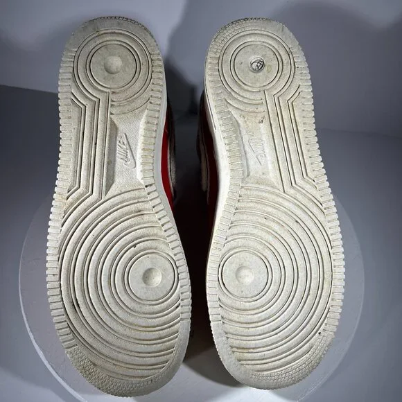 Nike Air Force 1 High Top Red Shoes Mens Size 10 Chenille Swoosh Sneakers AF1 BF - Picture 9 of 12